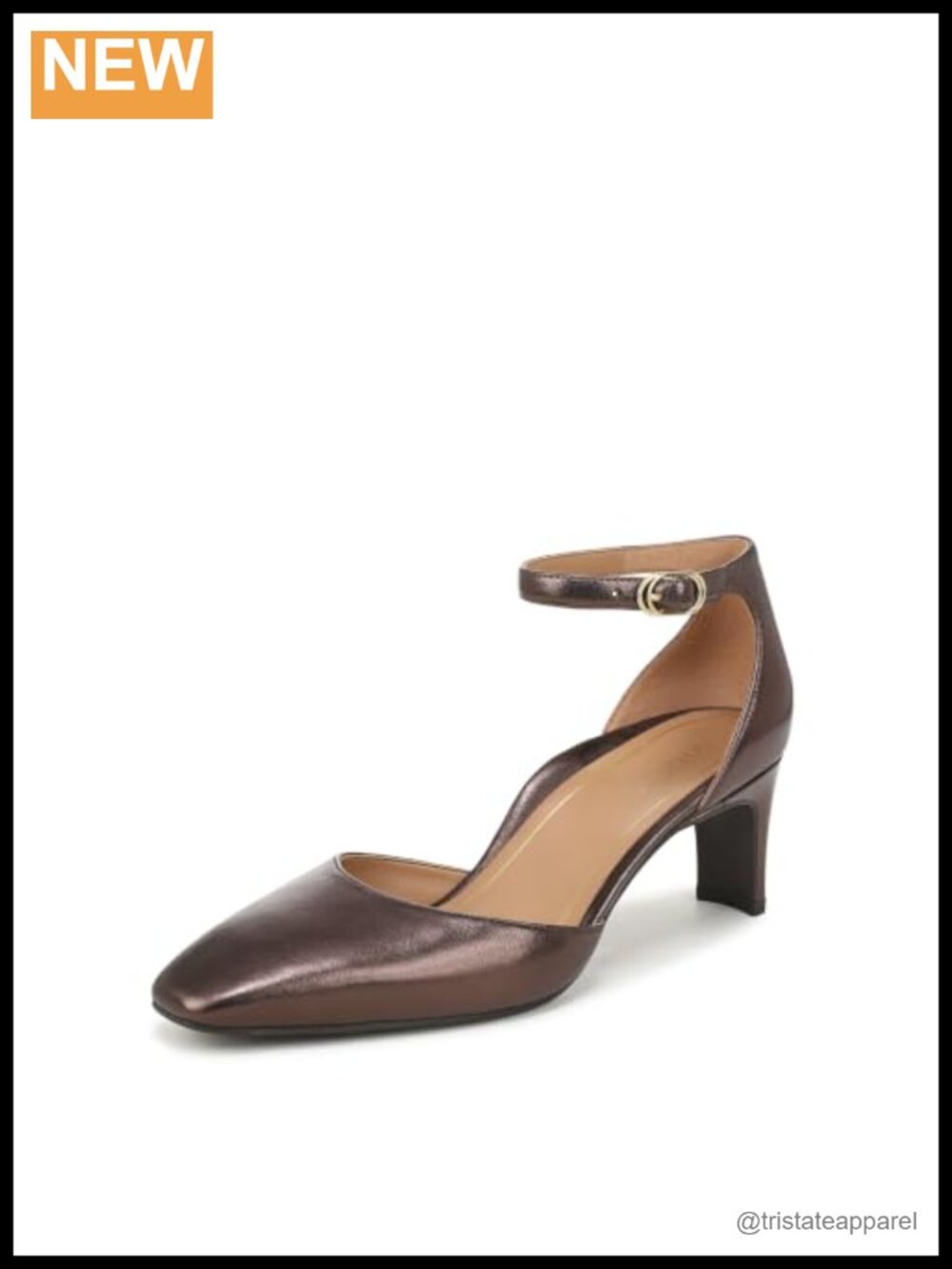 Leather Pointed Toe Block Heel Ankle Strap Dress Pump